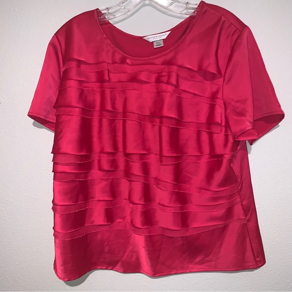 Christopher & Banks Petite XL Ruffle Look Fuchsia Pink Blouse - Picture 1 of 9